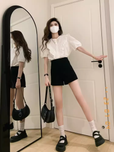 Black Suit Short Pants Women Summer Thin High Waist Hot Tight Elastic American Spicy Girls Outdoor Wear Casual Pants