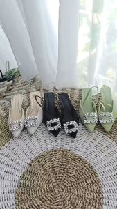 Sepatu Pesta Wanita Kondangan Mewah Elegan Heels Pendek Diamond