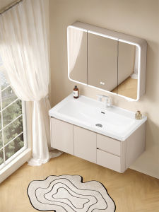 TEM | Cream Style Wall-Mounted Honeycomb Aluminum Bathroom Cabinet with Ceramic Basin