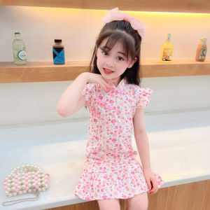 Princess Style Summer Dress Childrens Cheongsam Girls Clothing Fashionable Cotton Blend Traditional Hanfu Little Girls Outfit