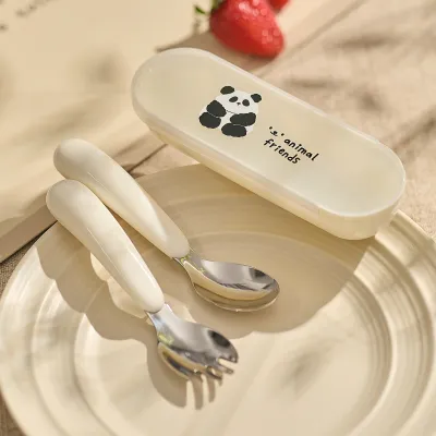 304 Stainless Steel Silicone Childrens Dining Fork Spoon Tableware Set Cartoon Cute Anti-Scalding Spoon Fork Meal Bowl