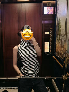 American Style Spicy Striped Neck Hanging Sleeveless Vest Womens Summer New Design Slimming Top Fashionable Versatile Slim Fit