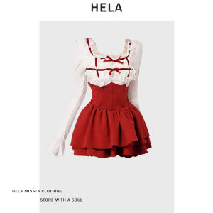 ชุดกระโปรงทรงเอเอวสูงลายลูกไม้แขนยาวฤดูใบไม้ร่วง 2023 เสื้อผ้าผู้หญิงไซส์ใหญ่ เสื้อผ้าทำงานสไตล์หวาน ชุดสองชิ้น