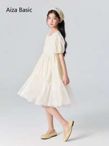 Aiza basic | Summer New Arrival Girls Dress Bubble Sleeves Mesh Panel