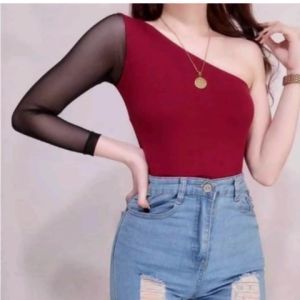 Mesh Top One Sided Long Sleeve Plain