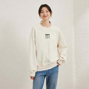 Yigue | Cotton Faux Two-Piece Loose Simple Casual Printed Crewneck Womens Sweatshirt