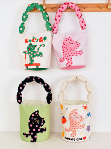 Cotton-Filled Shoulder Strap Bucket Bag Female Polka Dot Cat Kids Hand Gift Handbag Cartoon Kindergarten Gifts Mummy Bag