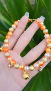 ปลอกคอแมว ปลอกคอสูง ปอกคอแมว ปอกคอสูง ลูกปัดทูโทนส้มทอง ปรับขนาด ฟรี ปรับขนาดทุกเส้น