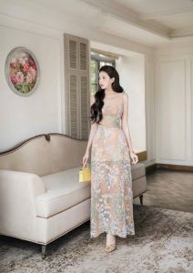 Đầm 2 dây có tăng đưa vải voan hoa có lót có mút ngực lisastore68 đầm maxi thời trang nữ mặc đi dự tiệc