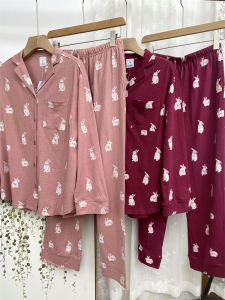 Red Rabbit Year Home Clothes Set Womens Long Sleeve Knitted Cotton Sweat Cloth Full Velvet Comfortable Spring Autumn Outfit