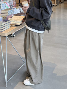 Folded Casual Pants Workwear Trousers Khaki Loose Long Simple Match Mens Solid Color Spring Autumn New Style Fashionable