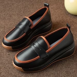 Lớp trên cùng da bò của phụ nữ đóng cửa-toe Giày đế xuồng bề mặt sáng bóng 4cm thời trang đế mềm đồ mặc ngoài Rocking dưới Miệng nông Giày thể thao giản dị 2023 mới thoải mái chống trang phục nhẹ