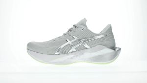 ASICS Women NOVABLAST 6 PLATINUM Running Shoes in Platinum/Glow Green