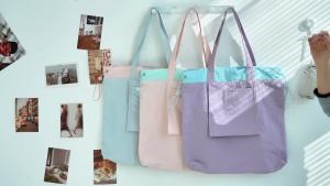 Candy Shade Foldable Nylon Tote Handbag Wear Resistant Drawstring Bag RH2504
