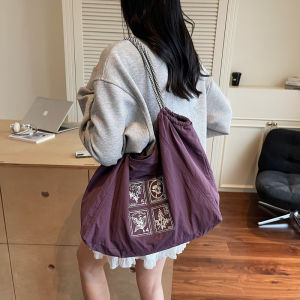 Trendy Large Capacity Canvas Tote Bag for Women Casual Commuter Bag Ethnic Style Office Bag Single Shoulder Handbag