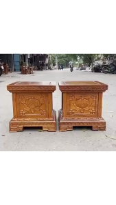 Đôn Kê Tượng Vuông Gỗ Hương Đá – Khắc Hoa Sen Cứng Cáp Gỗ Dày Đẹp