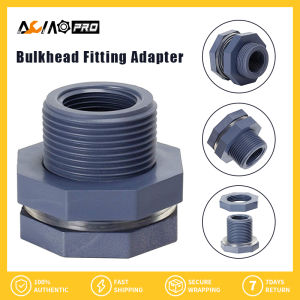 AumoPro 1PC PVC Plastic Bulkhead Fitting 3/4/1"/1.2"/1.5"/2 Inch Thread Water Tank Bulkhead Fitting Adapter with Seal Gasket Female and Male Threaded Tank Corrosion Resistant Fittings