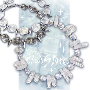 Y2K Natural Stone Glass Ice Column Necklace Spicy Girl Cool Subculture Design Exaggerated Minimalist Luxury Fashion Jewelry