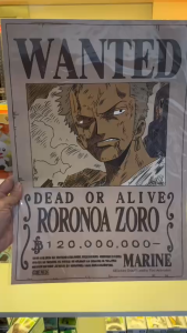 Poster Lệnh Truy Nã Roronoa Zoro One Piece - Khổ A3 - Giấy Kraft Vintage Cổ Điển In Sắc Nét