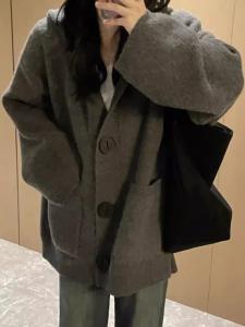 Idle Style Thickened Hooded Knit Cardigan Womens Autumn New Arrival Korean Style Loose Temperament Fancy Sweater Outwear Winter