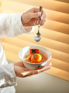 Elegant Ceramic Bowl with Stand Beautiful Dinnerware Personal Use Rice Bowl Chinese Style Plant Floral Pattern Dishwasher Safe