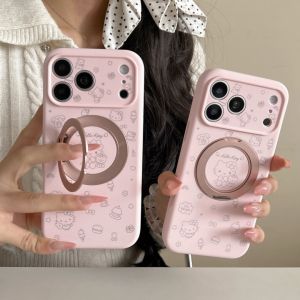 Sanrio | Cute Cartoon Sanrio Hello Kitty Liquid Silicone Magnetic Stand Phone Case For iPhone 17 16 15 14 ProMax 13 Shockproof Soft Cover