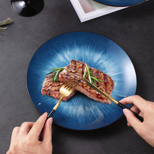 Stunning 10 Inch Ceramic Gradient Color Steak Plate Deep Blue Pasta Large Plate Western Dining Dishwasher Safe Microwave Safe