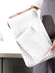Upgrade Dish Drain Tray Kitchen Dish Drying Rack with Drainboard  2 Tier Non Slip Serving Tray PET Food Fruit Holder