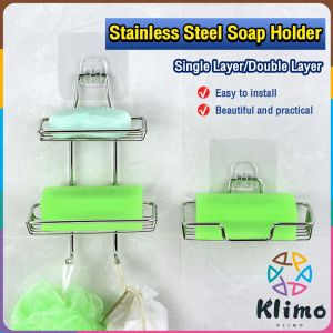 KLIMO Soap Holder Stainless Steel Double Layer Soap Box Toilet Rack Wall-mounted Bathroom Holder