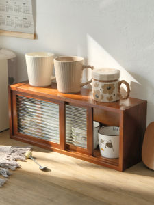 Changhong Retro Wooden Tea Cup Glass Desktop Storage Box Dustproof Display Cabinet Rectangular Shape Family Storage Organizer