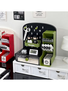 Desktop Organizer Box Office Supplies Storage Drawer Style Transparent Stationery Arranger Desk Hole Board Pen Holder Rack