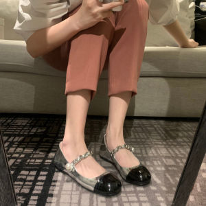 รองเท้า Mary Janes หนังแท้แบบสวมสำหรับผู้หญิง ส้นหนา พื้นแบน ทรงหัวเหลี่ยม สำหรับใส่ไปทำงานในฤดูใบไม้ผลิและฤดูใบไม้ร่วง