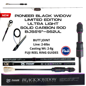 PIONEER BLACK WIDOW 5FT 6IN LIMITED EDITION SOLID CARBON ROD ULTRA LIGHT SPIN CASTING FISHING ROD