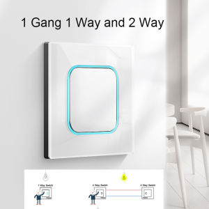 Wallpad | Wallpad White Glass Wall Light Switch 1/2/3/4 Gang 1/2 Way Momentary Impulse On Off Light Switch with LED Indicator