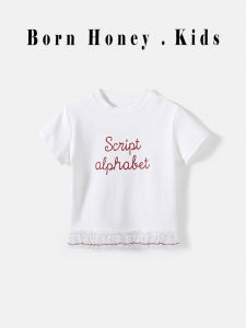 Girls Short Sleeve T-Shirt Lace Patchwork Summer New Style Childrens Thin Clothing Born Honey Casual Other Material 100%