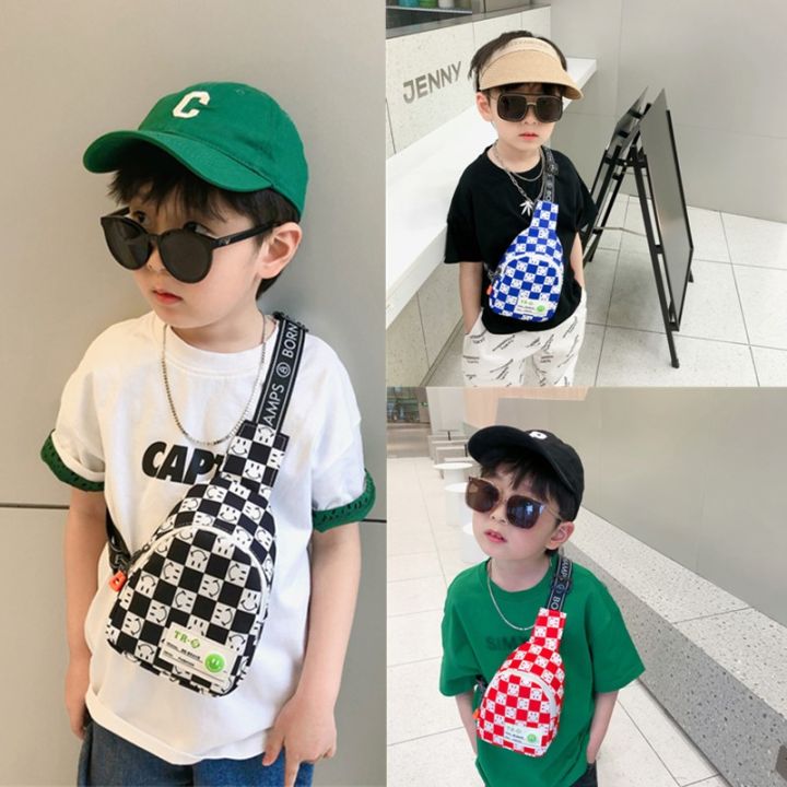 Korean Children Small Waist Bag Plaid Crossbody Bag Boys and