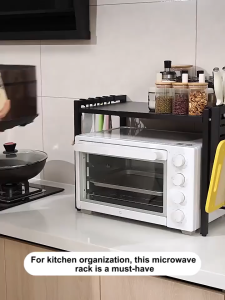 Carbon Steel Microwave Oven Rack For Kitchen Countertop Retractable Storage Shelf Organizer Maaaring Pahabaing Rack