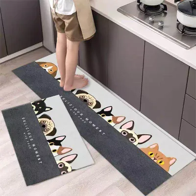 XIDI Kitchen mat set แผ่นรองเท้าห้องครัว 2 ชิ้นป้องกันน้ำมันกันน้ำ และกันลื่น และสกปรกชุดแผ่นรองพื้น ที่ดูดซับน้ำ Size： 40*60+40*120Cm