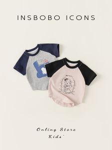 Fashionable Color Block Girls T-Shirt INSbobo Summer Clothes Loose Short Sleeve Childrens Top for Girls Cotton Polyester Blend