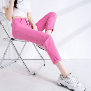 Candy Color Nine-Tenths Casual Pants Women plus Size Spring Summer Pure Cotton High Waist Slim Fit Harlan Jeans