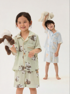 Q21 | Bamboo Silk Yarn Short Sleeve Childrens Pajama Set
