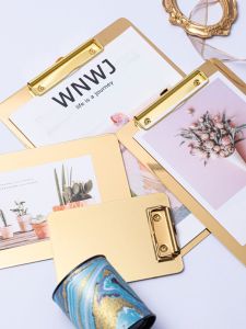 Gold Stainless Steel Clip Board Customizable Logo Menu File Folder Business Supplies A4 A5 Size Metal Material Document Clip Board