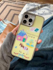 Nanabear Original Fountain House Electroplated Frosted Acrylic Silver Frame Protection Case Cute Cartoon Ins Style Phone Case for Apple iPhone