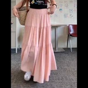 S-4XL Women Korean Fashion High Waist Maxi Pleated Skirt French Style A Line Cake Skirt Long Skirts White Skirts