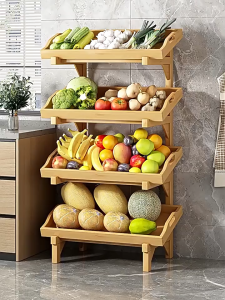 Bamboo Tray Storage Rack Solid Bamboo Fruit Rack Multi-Layer Veggie Shelf Kitchen Organizerss
