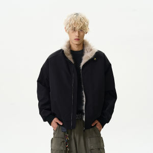 Cleanfit American High Street Style Short Jacket Cotton Coat Black Color Block Collar Zipper Closure Mens Casual Outerwear