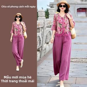 NUANPING | Bộ Đồ Nữ Mùa Hè Phong Cách Dân Tộc Trung Quốc Quần Rộng Thoáng