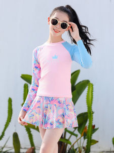 Princess Style Childrens Swimsuit Long Sleeve Girls Bikini Skirt Type Quick Dry UV Protection Elementary School Student Swimwear
