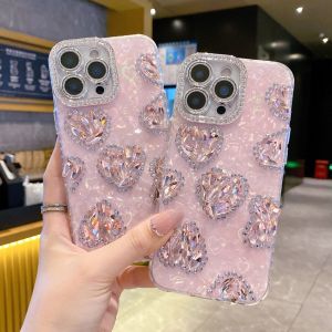 ฟิล์มเลนส์เพชรแบบเรียงซ้อนรูปหัวใจ3D เพชรแบบเคสโทรศัพท์ IMD พร้อมสร้อยข้อมือสำหรับ iPhone 12 1314 15 16ซีรีส์