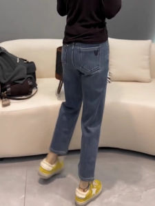 High Waist Straight Leg Denim Jeans Womens Spring New Style Slimming Elastic Nine Tube Pants Cotton Stretch Denim Fabric